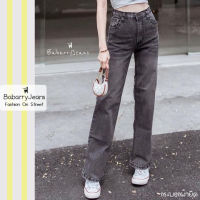 [พร้อมส่ง] Babarryjeans มีบิ๊กไซส์ S-5XL ยีนส์ทรงกระบอก ผ้ายีนส์ยืด เอวสูง ยีนส์เรียบ วินเทจ สีดำฟอก