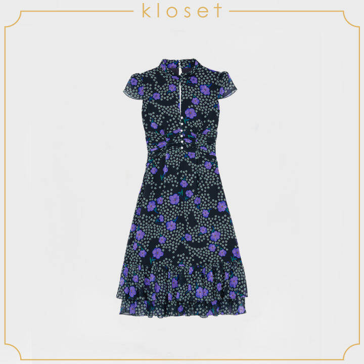 kloset-windflower-print-with-ruffle-aw20-d009-เสื้อผ้าแฟชั่น-เสื้อผ้าผู้หญิง-เดรสแฟชั่น-เดรสผ้าพิมพ์-เดรสสั้น