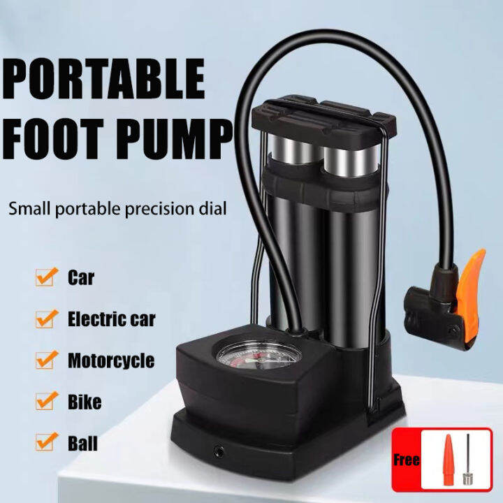 Portable Foot Pump High Pressure 140 psi Double Barrel Bike Floor Foot