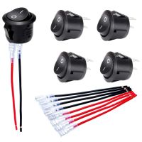 ▧ 5pcs ON/OFF 12V Round Rocker Point Switch Car RV Marine Round Rocker DC12V-24V Toggle Switch with Terminal Wire