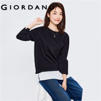 Giordanoผู้หญิง หัว - ชิ้น ผ้าฝ้ายหลวมแขนสามในสี่คอกลมเสื้อยืด Free Shipping 13322775