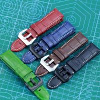 Suitable for PAM111 crocodile pattern fat sea strap 22/24/26MM first layer cowhide retro genuine leather mens strap 【JYUE】