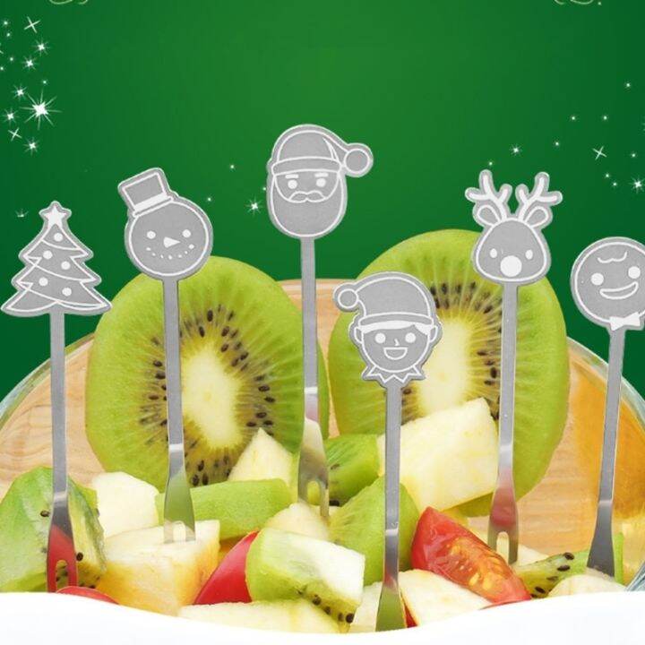 6pcs-christmas-fruit-forks-stainless-steel-dessert-cake-salad-toothpick-kitchen-tableware-reusable-kids-lunch-wholesale