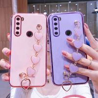 【Electronic Store】ข้อมือสร้อยข้อมือกรณีโทรศัพท์สำหรับ R Edmi Note8กรณีหรูหราหัวใจโซ่ชุบปก Capa Xiaomi R Edmi หมายเหตุ8 7 Pro 8ครั้งซิลิโคนอ่อนนุ่ม