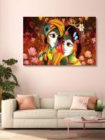 ร้านค้า999พิมพ์ Radha Krishna และภาพวาดดอกบัวสีชมพูศิลปะบนผนัง (Inches_Multi Canvas_36X54) LP36540081