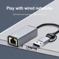 USB Type C to RJ45 Wired Network Card External Wired USB 3.0 Dual Interface Ethernet 1000Mbps Adapter for Phone/Tablet/Notebook  USB Network Adapters