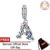 BAMOER ตัวอักษร A M จี้ Charm Fit สร้อยข้อมือเงินแท้วินเทจลายดอกไม้925เงินสเตอร์ลิงเครื่องประดับ SCC1273