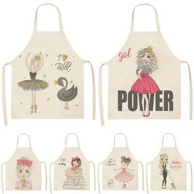 Cartoon Portrait Style Apron Sleeveless Cotton Linen Aprons Girl Pattern Apron For Kids Cleaning Pinafore Home Custom Aprons Bib