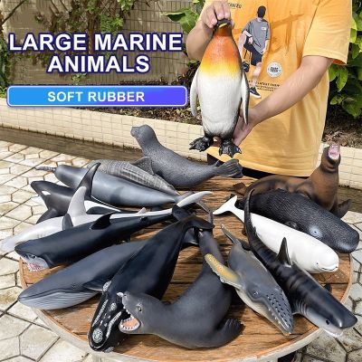 ZZOOI Big Marine Life Animals Humpback Dolphin Killer Blue Whale Shake Cachalot Model Action Figures Ocean Turtle Penguin Educat Toys