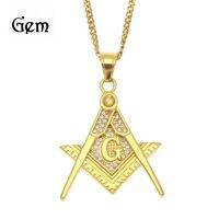 [COD] European and cross-border HIPHOP stainless steel real gold electroplating rhinestone Masonic pendant necklace hip-hop