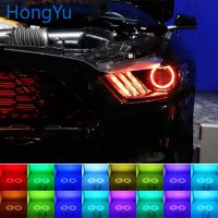 ไฟหน้า Rgb หลายสีแอลอีดีดวงตานางฟ้าแหวนเฮโล Drl Rf รีโมทคอนโทรลสำหรับ Ford Mustang 2015 2016อุปกรณ์เสริม