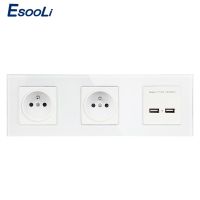 ☒✶ Esooli francuski Standard 2 Gang ściany elektryczne/podwójne gniazdo zasilania//wtyczka z podwójnym portem USB 2100mA wylot z Usb