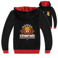 Lion King Hooded Zipper Sweatshirt สาวฤดูใบไม้ผลิและฤดูใบไม้ร่วงสีดำ/ สีเทาเสื้อผ้าเด็ก Lesure แขนยาวผ้าฝ้าย + โพลีเอสเตอร์เด็กทารกเสื้อ Girl