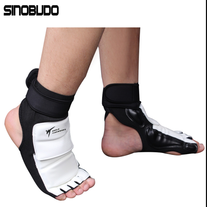 เทควันโด-pu-wt-ถุงมือเท้าป้องกันเกียร์คาราเต้ป้องกันข้อเท้าสนับสนุนต่อสู้คิกบ็อกซิ่งเท้าป้องกันยามถุงเท้าเท้า