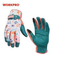 WORKPRO ถุงมือหนังพิมพ์ลายเหมาะสำหรับงานสวนแบบมืออาชีพหน้าจอสัมผัสเหมาะสำหรับถุงมือกันน้ำสำหรับขุดดินปลูกต้นไม้กำจัดวัชพืช