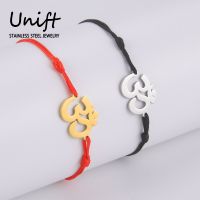 Unift Hindu Om Aum Lucky Red String Stainless Steel Bracelet for Women Men Flower of Life Metatron Buddha Amulet Jewelry Viking