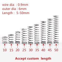 【support】 10ชิ้น/ล็อต0.9มม. 0.9X6มม. สายไฟสปริงอัดเหล็กเส้นผ่านศูนย์กลาง0.9มม. เส้นผ่านศูนย์กลางภายนอกความยาว10-50มม