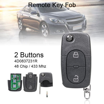 433Mhz 2ปุ่ม Remote Key พร้อม ID48ชิป4D0837231R Fit สำหรับ Au Di A3 A4 A6 A8 B6