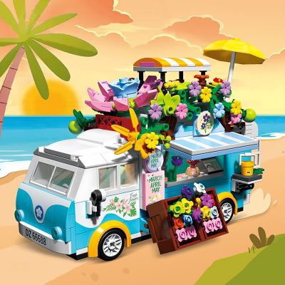 500+pcs Romantic flower car Street View series educational mens and womens assembling building blocks toys gift ornaments