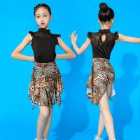 [COD] Childrens Latin Practice and Competition Performance Costume Leopard Print Jumpsuit