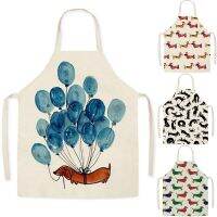 Bulldog Dachshund Pug Dog Printed Kitchen Apron for Woman Cotton Linen Bib 75x65cm Home Cooking Baking Cleaning Tools