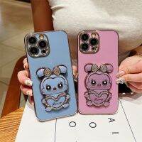 สีทึบซิลิโคนเคลือบอิเล็คโทรเพลทเคสโทรศัพท์ Iphone 14 13 12 11 Pro Max 14Plus พร้อมด้วยที่ใส่กระต่ายที่หุ้มด้วยเพชรเพื่อป้องกันปกหลังแบบนิ่ม