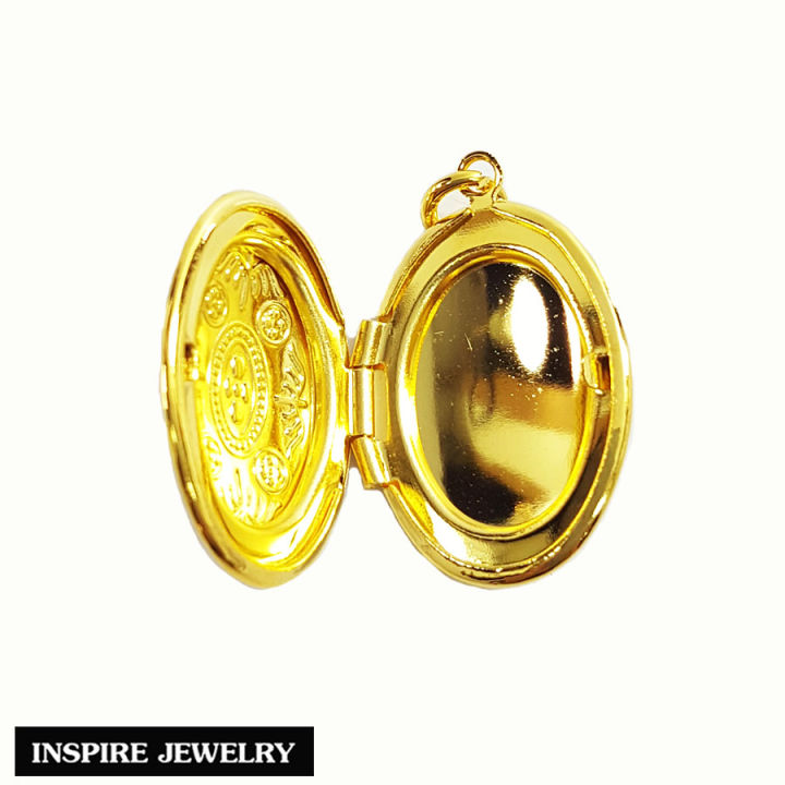 inspire-jewelry-จี้ล็อกเก็ต-ขนาดเล็ก-2cm-พร้อมสร้อยคอทอง-ขนาด17-นิ้ว-ตัวเรือนหุุ้มทอง-24k-เปิดปิด-ใส่รูป-พร้อมกล่องทอง