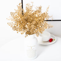 【cw】2pcs Christmas Artificial Flowers Decoration Golden Plastic Fake Plant Home Wedding Bouquet Living Room Party Flower Arrangement