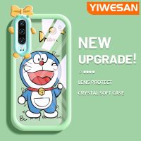 YIWESAN เคสสำหรับ Huawei P30 P30 Pro เคสการ์ตูนโดราเอมอนที่น่ารักสีสันสดใสเลนส์กล้องถ่ายรูปแบบนิ่มมอนสเตอร์ตัวน้อยน่ารักกันกระแทกแบบใสปลอกป้องกันซิลิโคนที่สร้างสรรค์เคสมือถือ