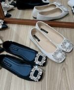 FREE SHIP Giày búp bê nữ đế bệt 2 màu phối khóa mũi vuông dễ đi