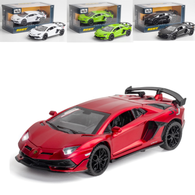 1:32 Lamborghini Aventador SVJ ล้อแม็กรถยนต์รุ่นเสียงและแสงดึงกลับคอลเลกชัน D Iecast ยานพาหนะรถยนต์ของเล่นสำหรับเด็ก