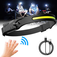 COB LED Headlamp Sensor Headlight with Built-in Battery Flashlight USB Rechargeable Head Lamp Torch 5 Lighting Modes Work Light