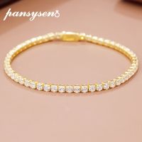 PANSYSEN 100 925 Sterling Silver Simulated Moissanite Diamond celets for Women Yellow White Gold Color Birthday Jewelry Gift