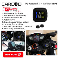 CAREUD M3-WI รถจักรยานยนต์ไร้สาย TPMS จอแสดงผล LCD รถจักรยานยนต์ TPMS พร้อมเซ็นเซอร์ภายนอก 2 ตัวสำหรับ KTM Yamaha Kawasaki Honda Suzuki