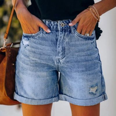 2023 Summer Ladies Casual Loose Shorts Fashion Women Denim Shorts Elastic High Waist Wide Leg Straight Short Jeans Streetwear