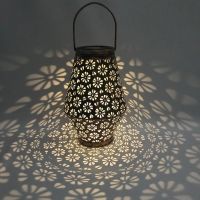 Iron Art Flower Projection LED Solar Lamp Retro Portable Waterproof Light Landscape Lighting Hanging Lantern for Garden
