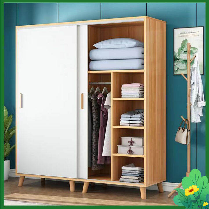 COD Wardrobe Simple Modern Assembly Bedroom Sliding Door Solid Wood Sliding Door