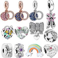 Newest Shining Rainbow Bird Locator Buckle Beads Pendants Fit Original Pandora Charms Silver Color Bracelet DIY Women‘s Jewelry