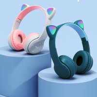 LED Cat Ear Wireless Headphones Bluetooth-compatible Earphone Kids Gift Headset With Mic Noise Cancelling For Online Learning