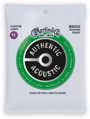 สายกีตาร์โปร่ง Martin MA535S 11-52 Marquis Silked Phosphor Bronze Authentic Acoustic Guitar Strings Custom Light