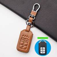 ♛ Leather car key cover car wallet For Honda Civic Crv Crad V Accord Pilot 2015-2018 4 button smart remote control car accessories