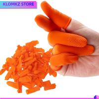 KLOMKZ 100PCS กันลื่น น้ำยางธรรมชาติ เครื่องมือทำเล็บ ปลอกนิ้ว ถุงมือป้องกัน เตียงลายนิ้วมือสีส้ม ถุงมือยาง