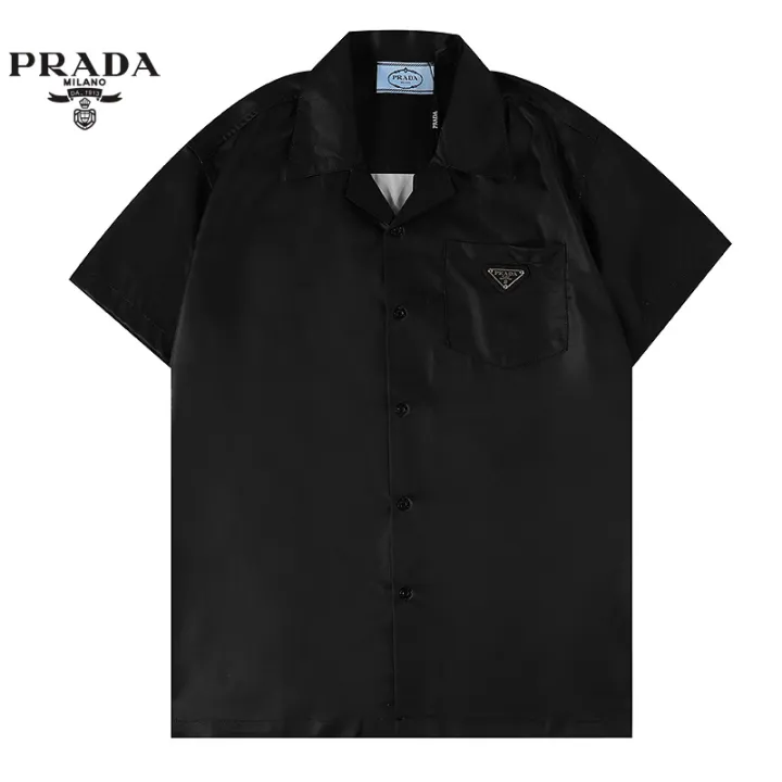 Prada Camo Panel Bowling Shirt In Black For Men Lyst 