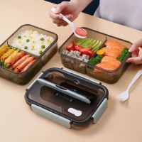 [COD] Plastic lunch box with tableware can be microwaved bento fruit fresh-keeping sealed storage students and office workers rice