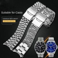 Arc ปากนาฬิกาวงสำหรับ Casio สายนาฬิกาข้อมือ MDV-106 MDV-107 MDV-106D MTP-VD01สแตนเลสโลหะผู้ชายสายรัดข้อมือสีดำ22มิลลิเมตร