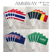 AMMIWAY 14x21 ซม. 5 ชิ้นประเทศไทยซาอุดีอาระเบียมือโบกธงเบลเยียมนิวซีแลนด์โพลีเอสเตอร์มือธงพลาสติกเสาธง-yrumrudang