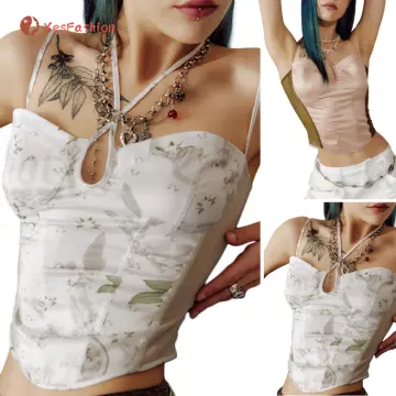 Solid Corset Lace Camis Tops For Women Soft V-Neck Tops Hollow