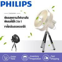 PHILIPS พัดลมแคมป์ปิ้ง พัดลมเพดาน/ไฟกลางคืน/พัดลมตั้งโต๊ะ 3 in 1 พัดลมไร้สาย หัวสั่นอัตโนมัติ  Fan ขาตั้งกล้องพัดลมสำหรับตั้งแคมป์กลางแจ้ง