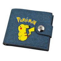 Dompet Pokemon Pikachu dompet koin motif kartun animasi kanvas Gengar kancing jepret dompet Pu pendek Hadiah untuk anak laki-laki