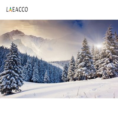 【✔In stock】 liangdaos296 Laeacco ทิวทัศน์ฤดูหนาวภูเขาโฟโฟนต้นคริสต์มาสตั้งโต๊ะประดับหิมะแสงแดดหิมะฉากพื้นหลังพื้นหลังโฟโฟน